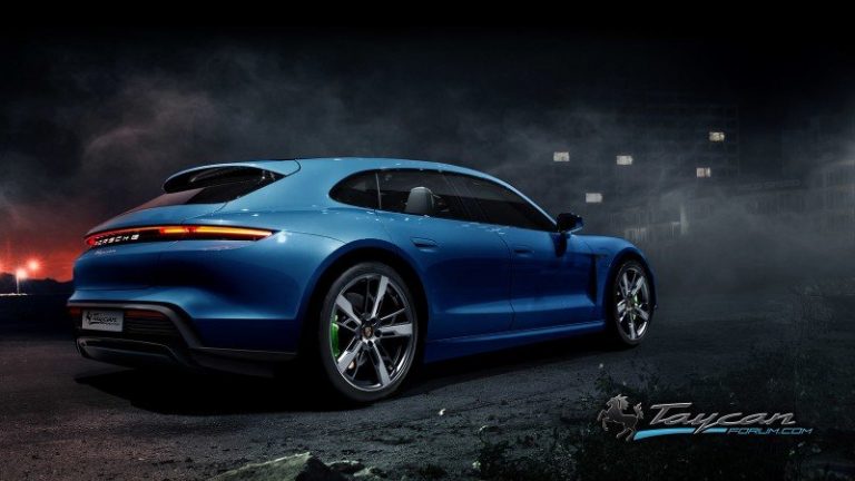 Porsche Taycan Sport Turismo bleu miami